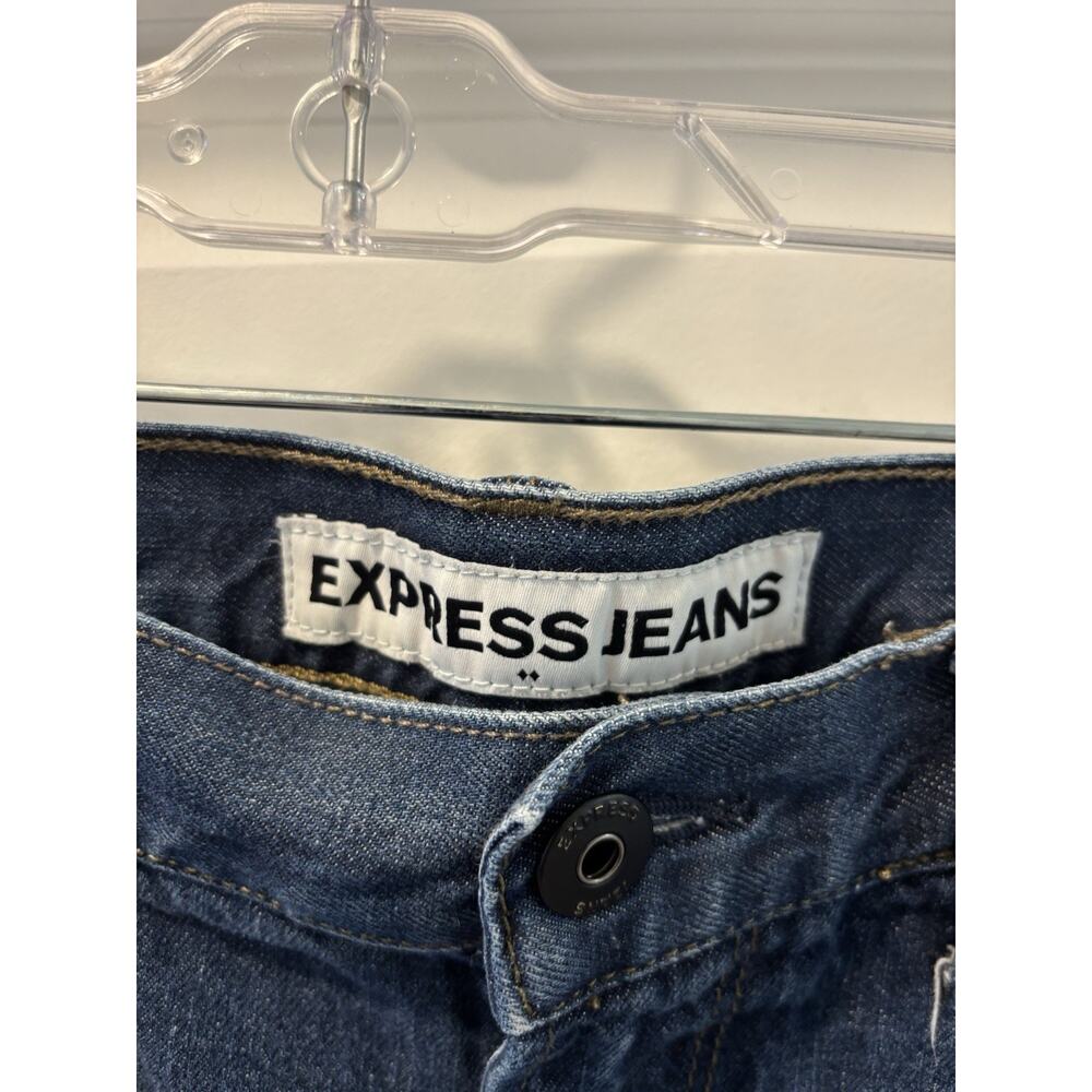 Express Denim Straight Men's Jeans Blue Medium Wash Button Logo Pockets 5-Pocket